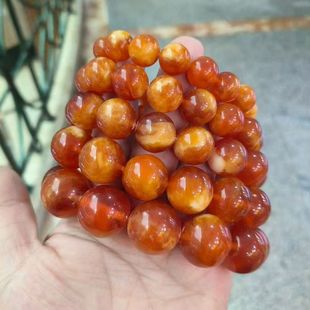 天然蜜蜡血珀手串缅甸溶洞妖花飘花圆珠单圈手链琥珀配饰红色男女