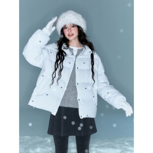 白鸭绒 2025冬季新款韩版羽绒服女 短款立领条纹宽松蓝色面包服