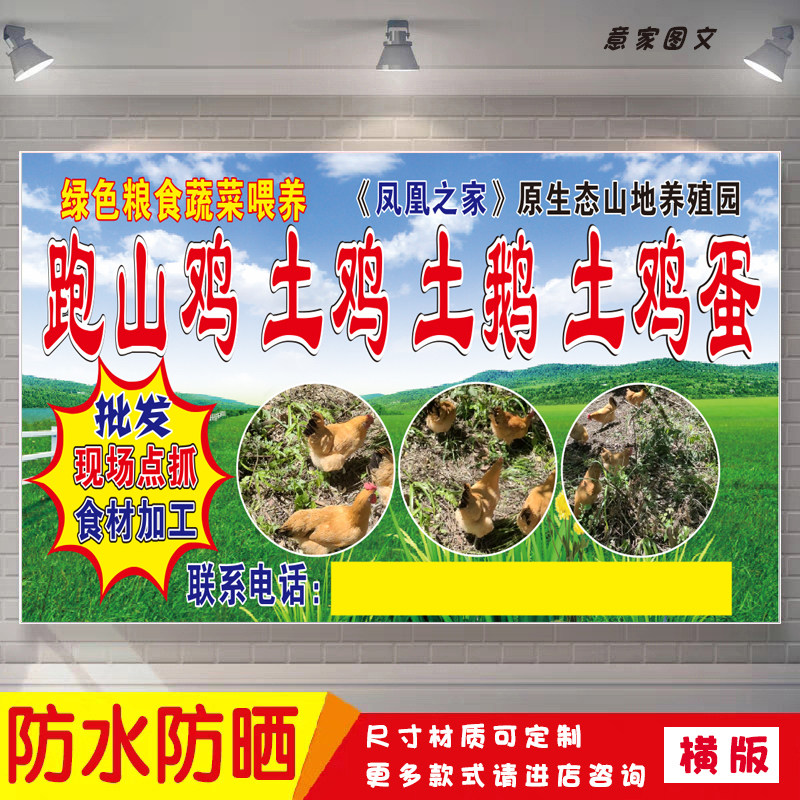 跑山鸡土鸡土鸭土鸡蛋海报定制贴纸夜市推车广告喷绘招牌防水防晒