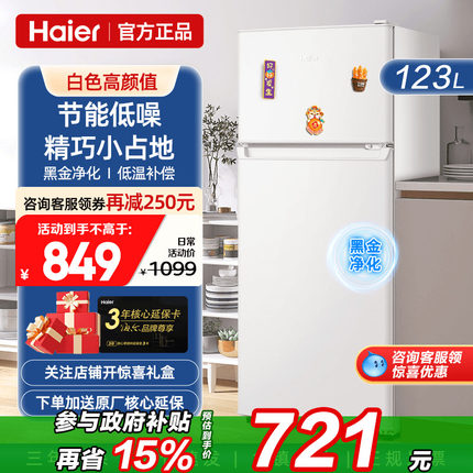 海尔小冰箱家用123升小型迷你宿舍出租房两门冷冻冷藏二人单人用