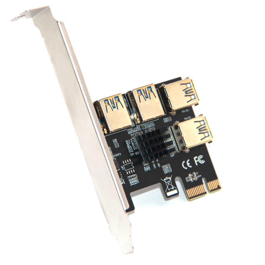 PCI-E一拖四口转换器 USB3.0显卡扩展卡 黑色镀金1转4转接卡