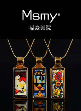 欧美风油画珐琅彩镀k金项链女景泰蓝吊坠毛衣链礼物小众轻奢闺蜜