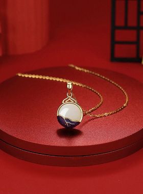新中式沧海月明项链女S925纯银天然和田玉吊坠国风小众高级锁骨链