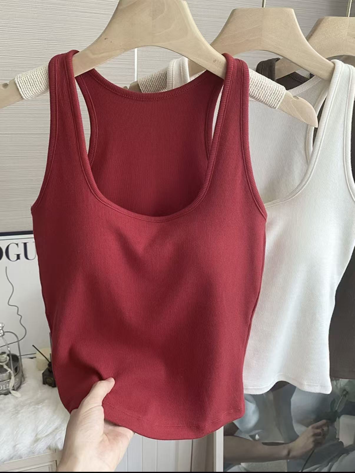 【老板娘容容安心好棉工字方领背心】百搭方领时尚打底背心