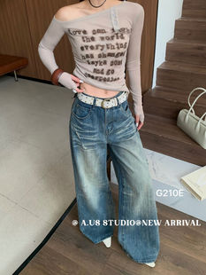 新款 2026春夏季 复古渐变显瘦直筒牛仔裤 老板娘容容