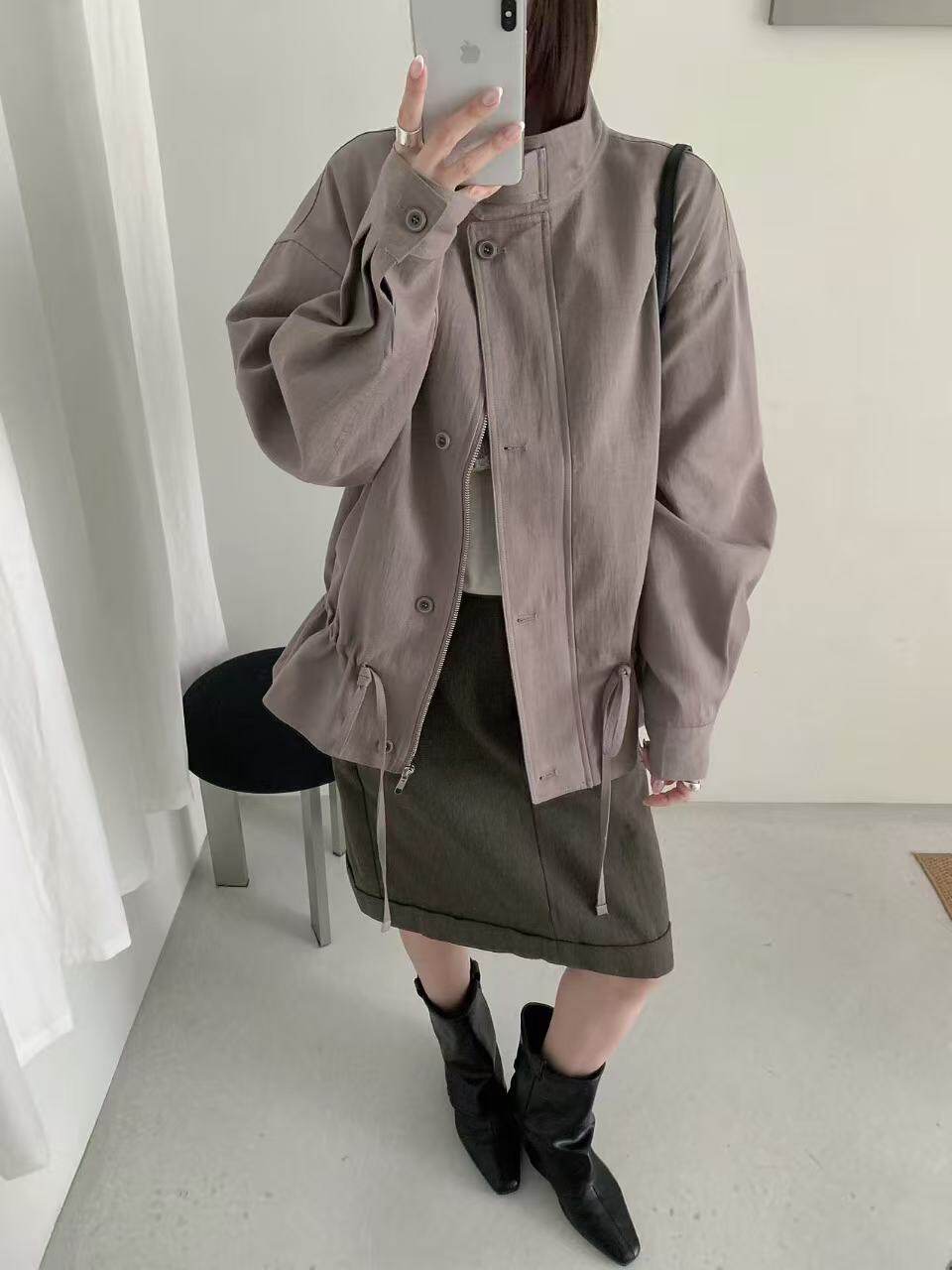 【老板娘容容】日系2026秋季新款新品韩版休闲宽松小蛮腰立领外套