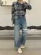 韩版 新款 花匣子2026春夏季 宽松显瘦直筒牛仔裤 老板娘容容