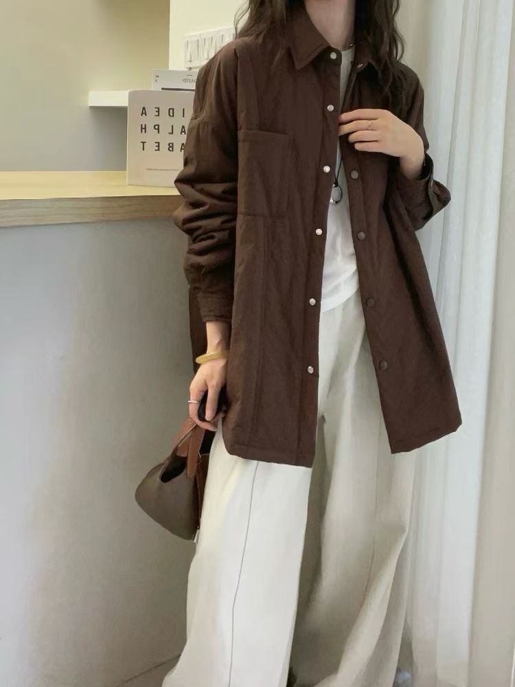 【老板娘容容夹棉衬衣】2025秋冬新款韩版宽松休闲百搭衬衫外套