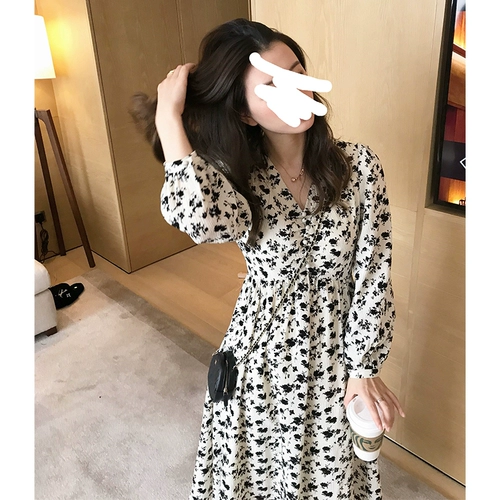 Осеннее платье, весенняя длинная юбка, комплект, в цветочек, французский стиль, коллекция 2023