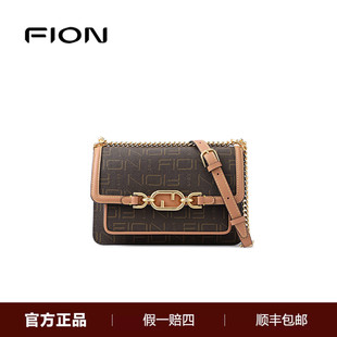 FION菲安妮老花小方包腋下女包新款复古通勤高级感单肩斜挎链条包