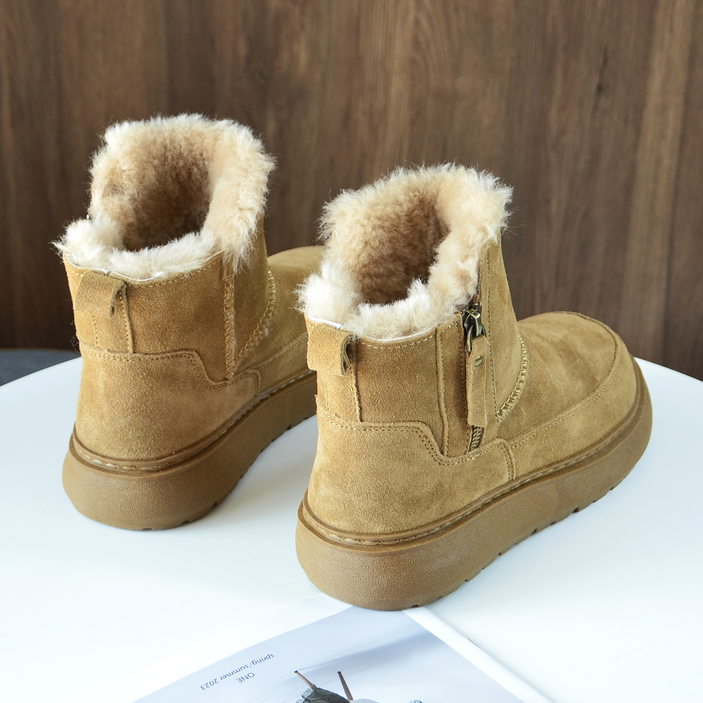 侧拉链皮毛一体防滑女士雪地靴