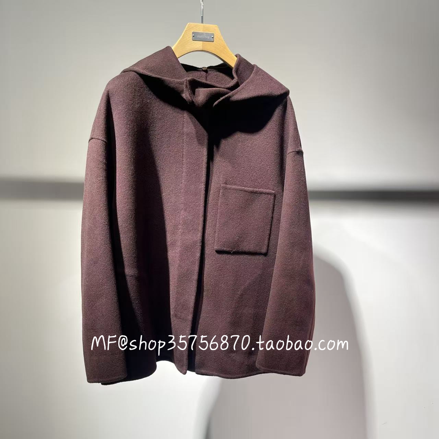 玛丝菲尔帽子可拆卸直身毛呢外套