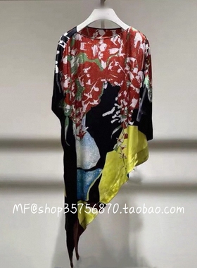 ZCY朱崇恽2025夏 真丝 中式 斗篷式 宽松 印花上衣C1FZ22521 5480