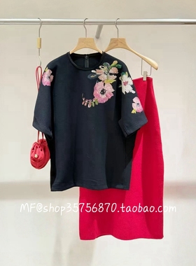 MF玛菲2025冬季专柜正品 刺绣 宽松 圆领 短袖上衣A1FZ46431 2480
