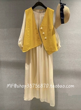 AUM奥姆~2024夏专柜正品 时尚 亚麻 三粒扣 马甲上衣M1EG28364