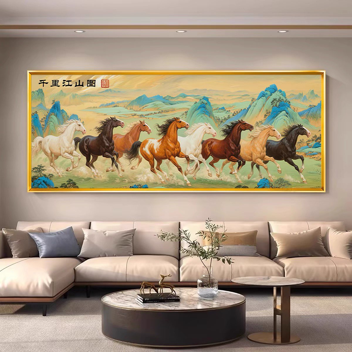 千里江山图钻石画2026新款满钻客厅手工5D点钻十字绣钻石绣八骏图