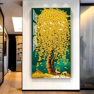 钻石画满钻新款入户玄关过道走廊竖版客厅餐厅摇钱树北欧砖石贴画