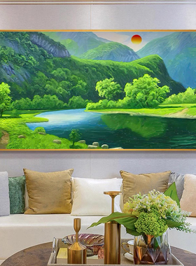 绿水青山横版客厅餐厅背景水晶钻石画满钻全贴绿色森林5D新款树林