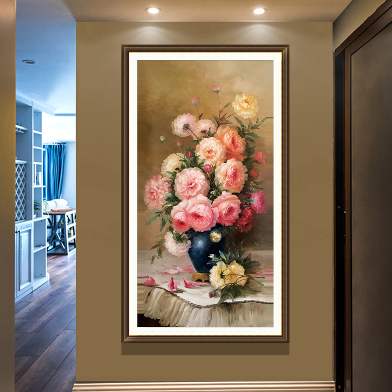 5D钻石画新款花卉欧式花开富贵客厅牡丹花玄关竖版美式点钻十字绣
