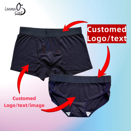 来图印字黑色情侣内裤中高腰宽腰带可印字优质纯棉三角裤平角裤