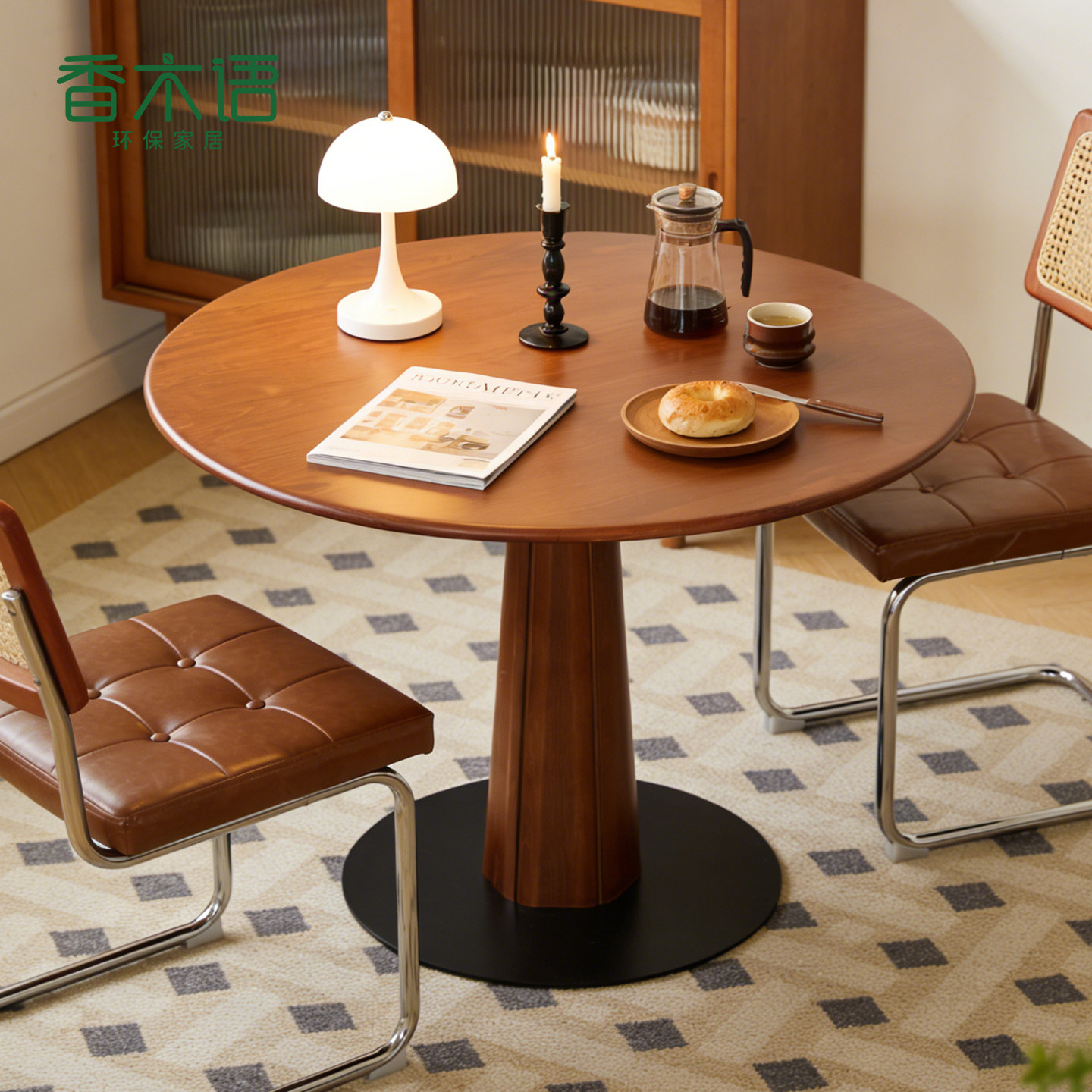 香木语圆餐桌全实木简约中古风饭桌椅组合家用圆桌子小户型北欧,住宅家具,实木餐桌,淘宝优惠券,粉丝福利购,淘宝优惠卷