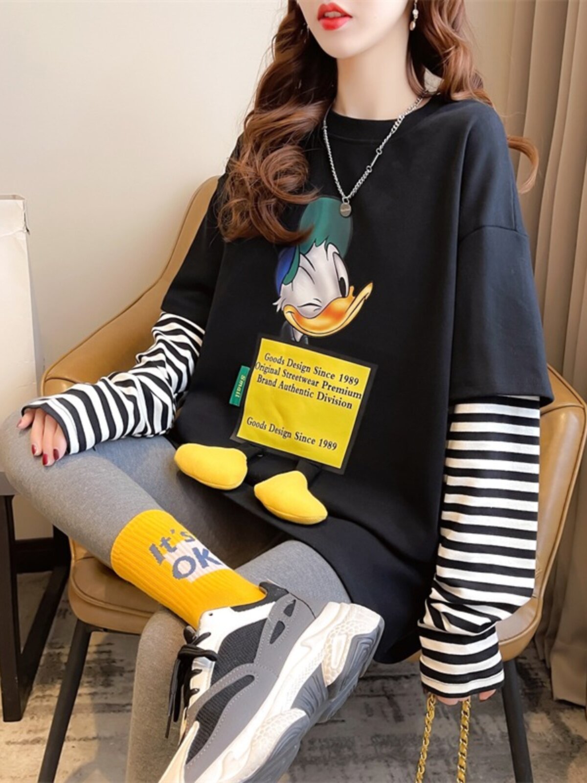 임산부 봄 가을 외출용 상의 패셔너블한 신작 긴팔 봄 여성 티셔츠 캐주얼 가을 스웨트셔츠 하의 셔츠