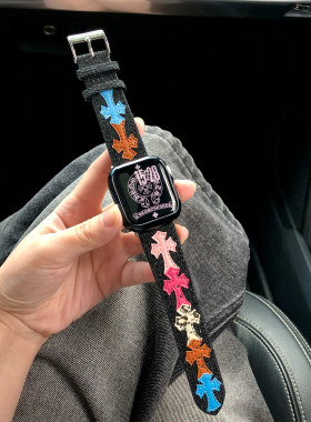 康康的原创牛仔克罗辛彩色十字架适用于iwatch11se98苹果手表表带