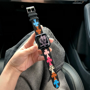 康康的原创牛仔克罗辛彩色十字架适用于iwatch11se98苹果手表表带