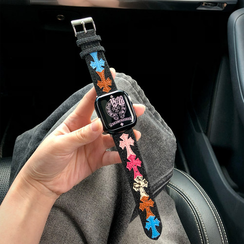 康康的原创牛仔克罗辛彩色十字架适用于iwatch11se98苹果手表表带