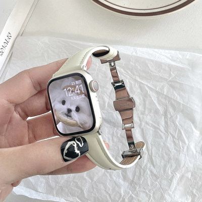 康康的细腻小羊皮蝴蝶扣iwatch表带适用于苹果手表applewatch98se