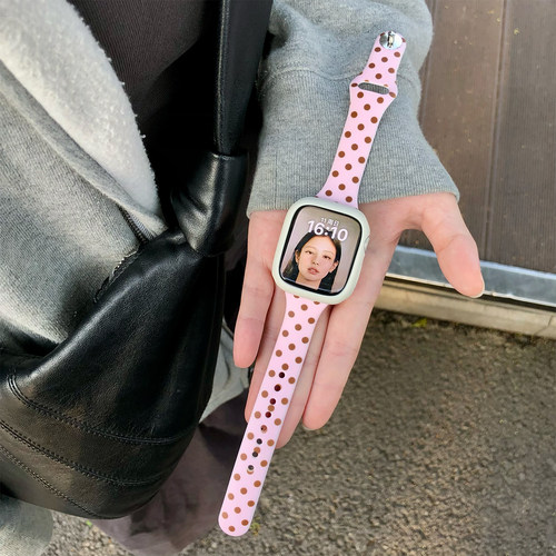 康康的原创韩女粉色波点硅胶适用iwatch11苹果手表表带applewatch