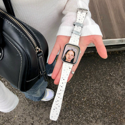 康康的原创韩女星星波点真皮适用iwatch11苹果手表applewatch表带