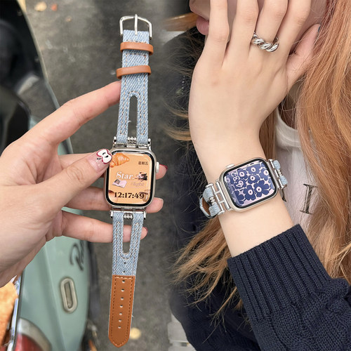 康康的西部牛仔拼接iwatch手表复古表带苹果applewatch9876se小众