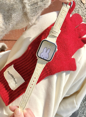 康康的原创秋冬翻毛皮米菲兔可爱适用于iwatch11se98苹果手表表带