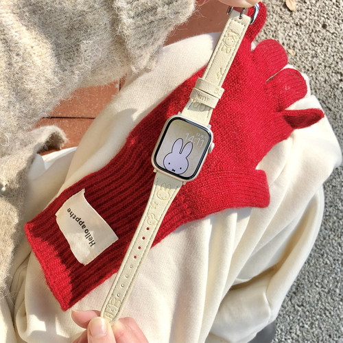 康康的原创秋冬翻毛皮米菲兔可爱适用于iwatch11se98苹果手表表带
