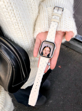 康康的原创秋冬韩系毛绒波点适用于iwatch11s10se苹果手表表带ins