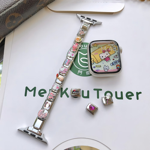 康康的原创糖果KT猫模块手链适用iwatch9810se11苹果手表拼接表带