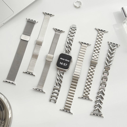 康康的高级银色系列不锈钢金属适用iwatch9s10苹果手表表带高级感