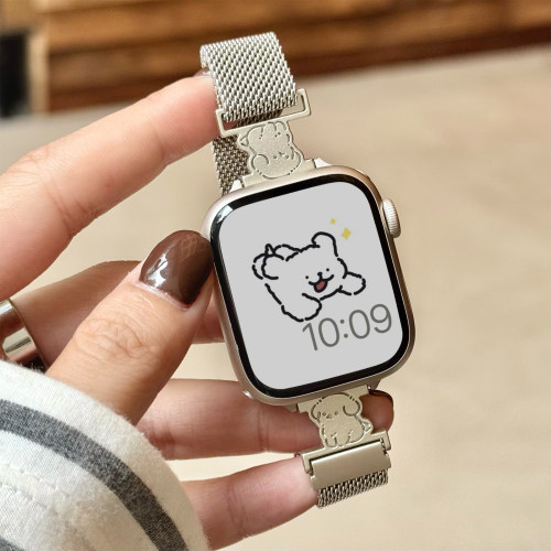 康康的苹果手表iwatch98线条小狗不锈钢米兰磁吸applewatch11表带