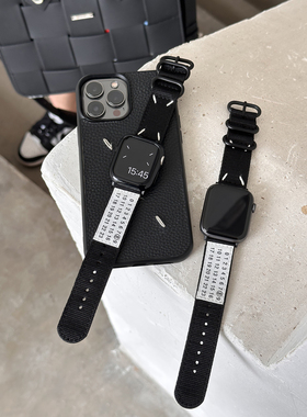 康康的原创标签小众风iwatch表带手表手工缝线帆布applewatch98se