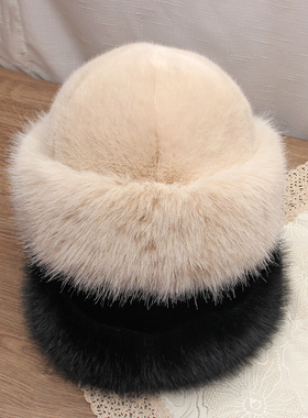 冬季新款毛毛帽子女洋气时尚毛绒显脸小圆顶蒙古帽加厚保暖仿皮草