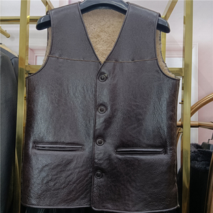 原生态皮毛一体男女同款马甲外套绵羊皮真皮真毛商务休闲纯色马甲
