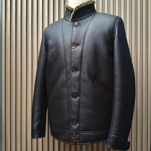 爱因斯坦重工水洗复古立领原生态绵羊皮真皮衣男夹克加厚保暖冬装