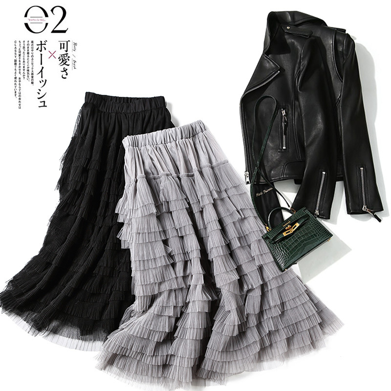 多层次风飘逸垂感网纱半身裙