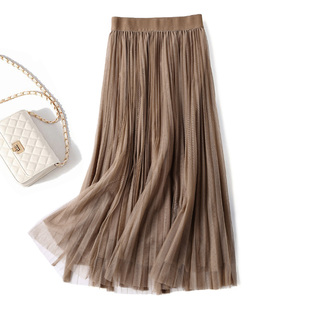 轻盈缥缈 纯色超仙网纱百褶裙高腰a字中长裙显瘦垂感百搭半身裙女
