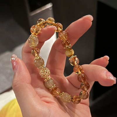 天然黄水晶手串金发晶虎眼石轻奢高级感水晶手链串珠小众设计感