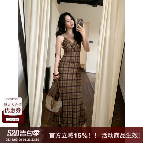 SYT自制蕾丝拼接格子打底连衣裙