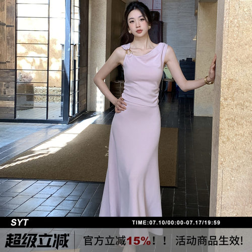 设计师款金属扣背心套装连衣裙
