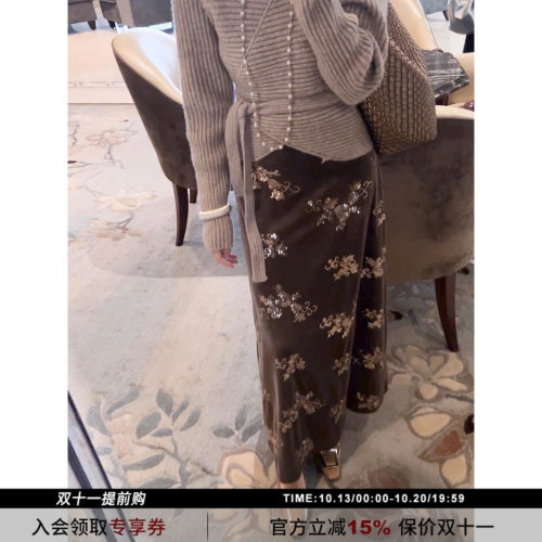 SYT现货重工小众丝绒高腰半身裙
