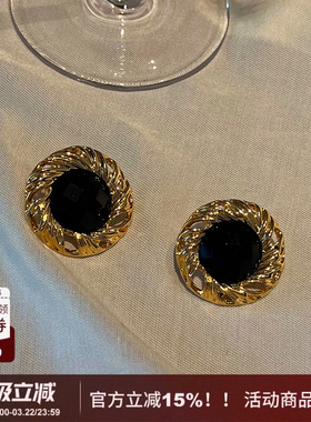 SYT复古港风BI入黑色圆形大耳环女2026新款宫廷风气质高级感耳钉